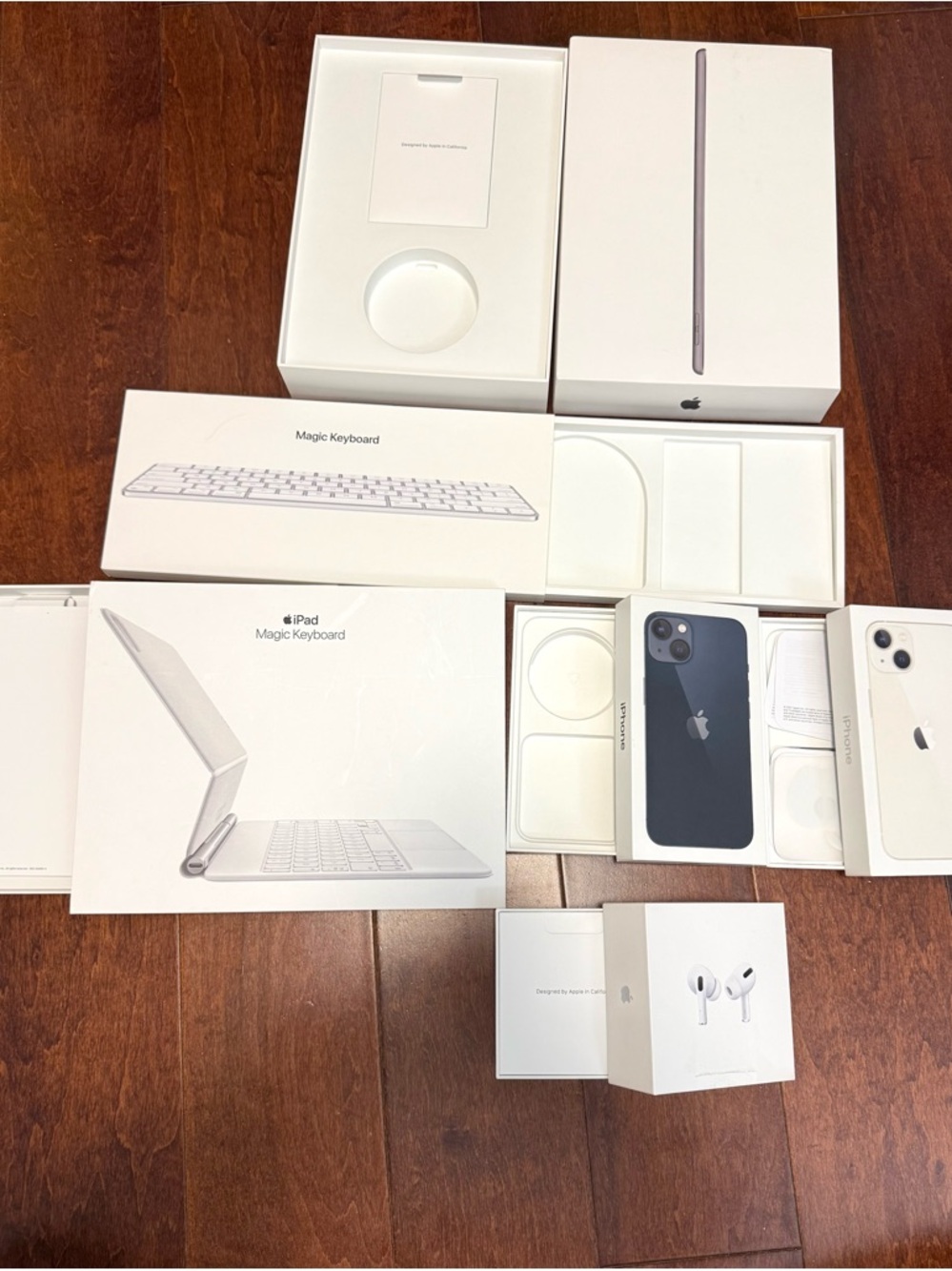 Apple White & Black Packaging Set with AirPods and iPhone Boxes